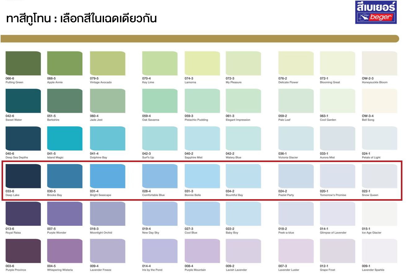 ตัวอย่างการเลือกเฉดสีทาภายในทูโทน