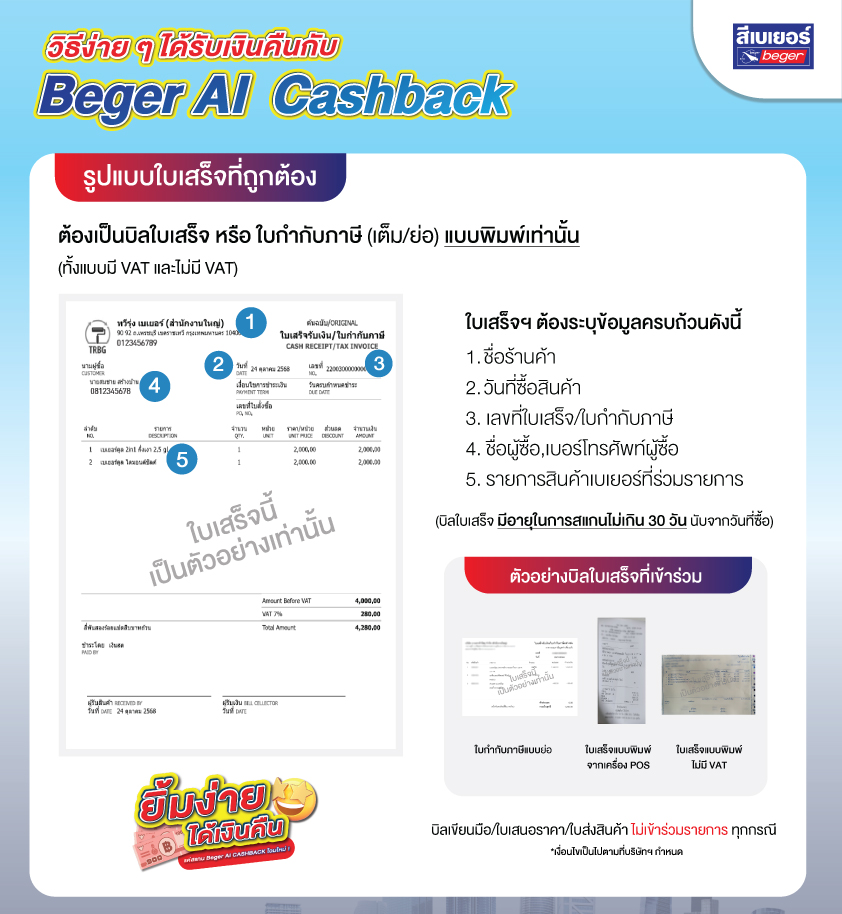 ตัวอย่างรูปแบบใบเสร็จ