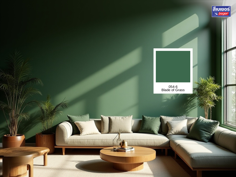 ห้องนั่งเล่นสีเขียวหม่น