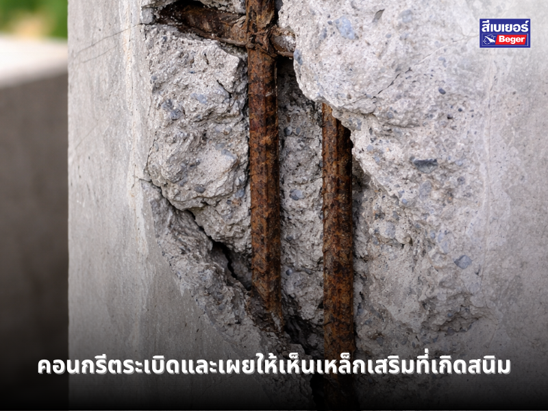 คอนกรีตระเบิดและเผยให้เห็นเหล็กเสริมที่เกิดสนิม